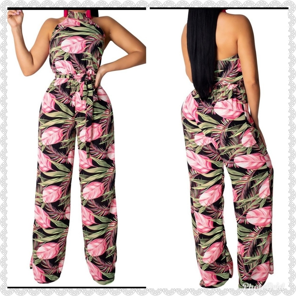 Sz XL Pink feather print top, pants suit